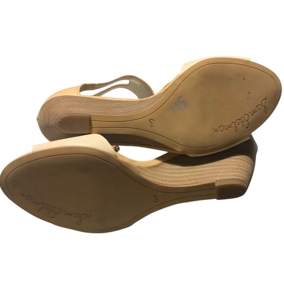 SAM EDELMAN Cream + Beige Leather Susanna Ankle Strap Wedge Sandals Size 6.5M - Picture 7 of 8